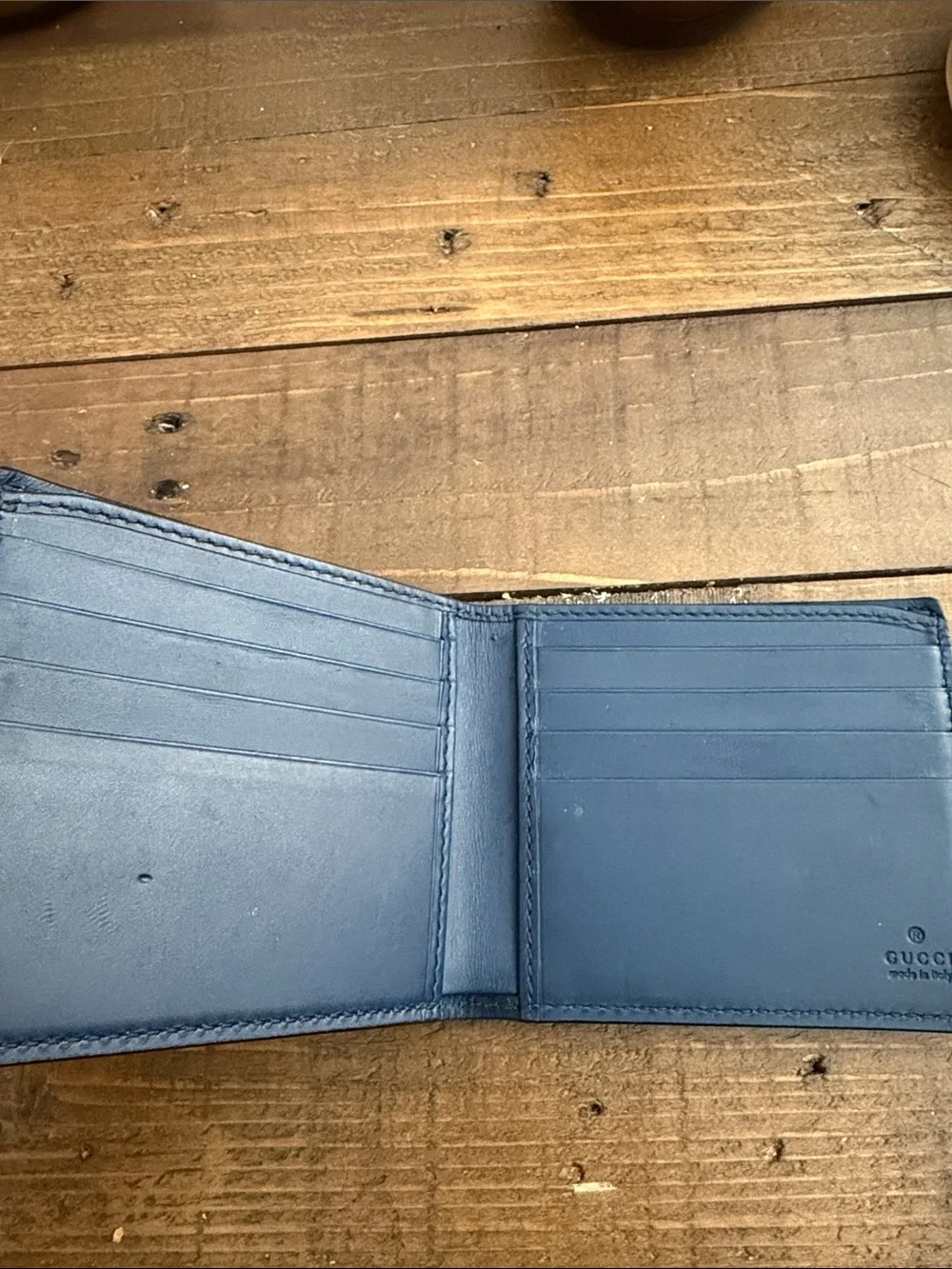 Gucci Navy Blue Wallet with Red GG and White Star Graphics